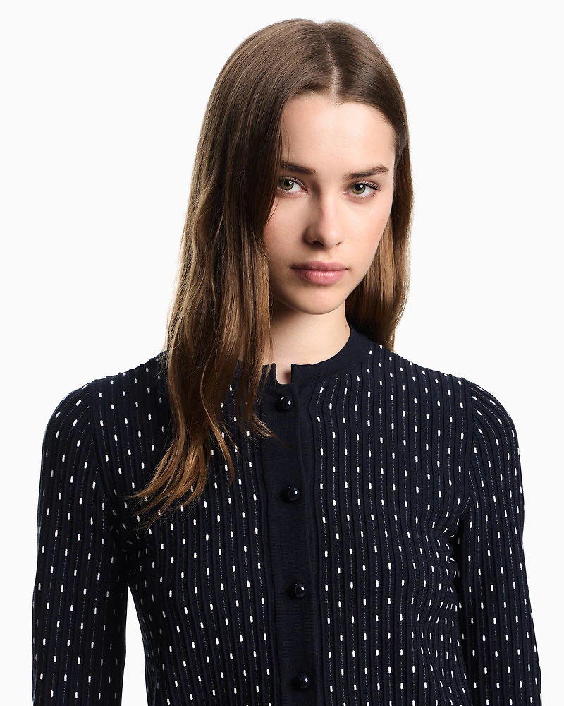 Emporio Armani - Polka-dot viscose-jacquard plain-knit cardigan, Woman, Blue, Size: