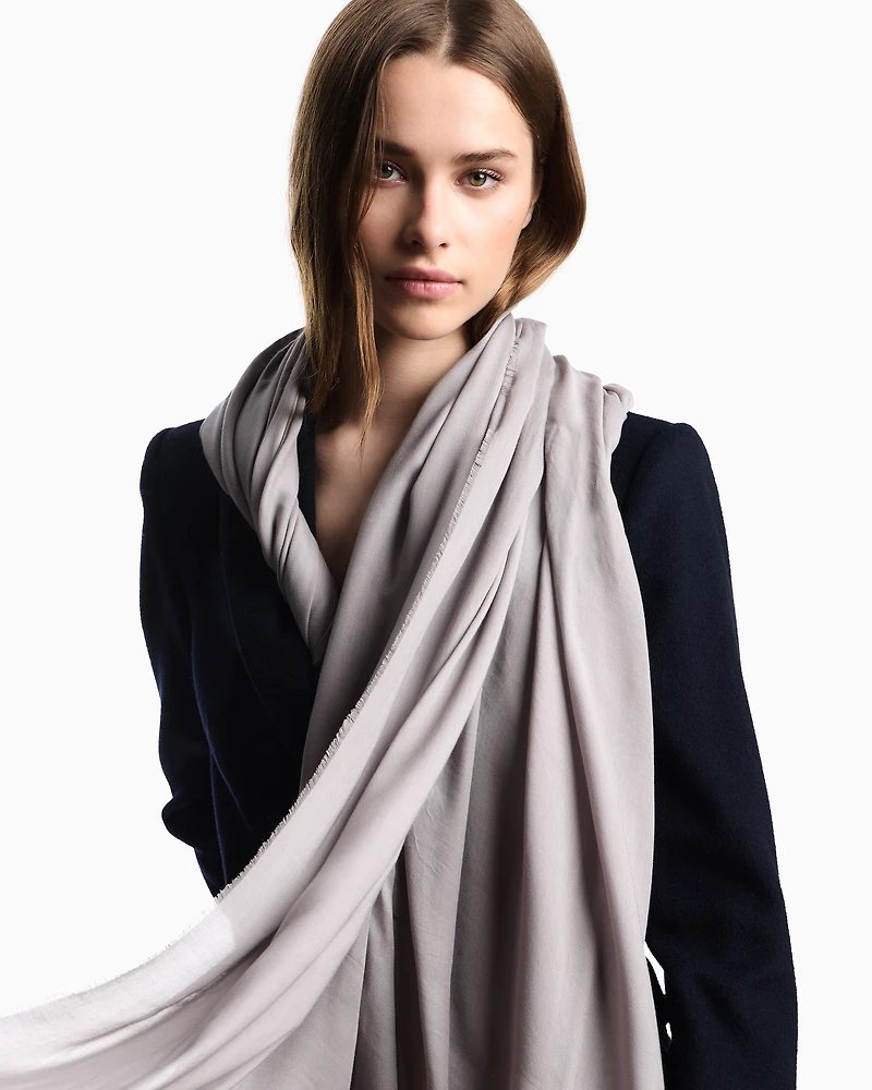 Emporio Armani - Oversized modal stole with EA signature embroidery, Woman, Grey, Size: TU