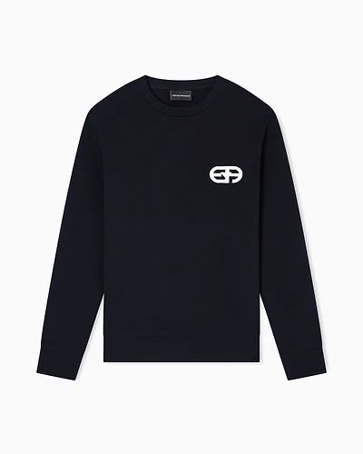Emporio Armani - Double-jersey sweatshirt with embossed embroidered EA logo, Man, Navy Blue, Size: