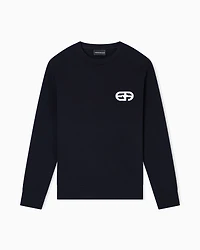 Emporio Armani - Double-jersey sweatshirt with embossed embroidered EA logo, Man, Navy Blue, Size: