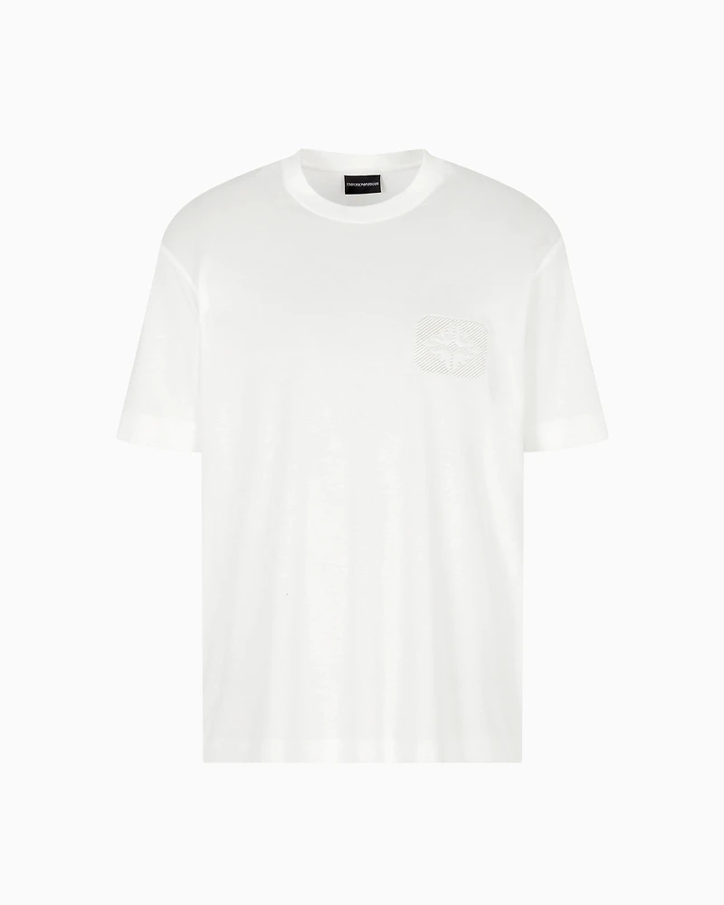 Emporio Armani - ASV Lyocell T-shirt with dome-embossed eagle logo, Man, White, Size: