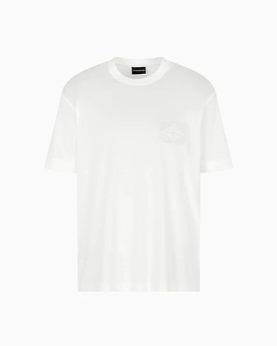 Emporio Armani - ASV Lyocell T-shirt with dome-embossed eagle logo, Man, White, Size: