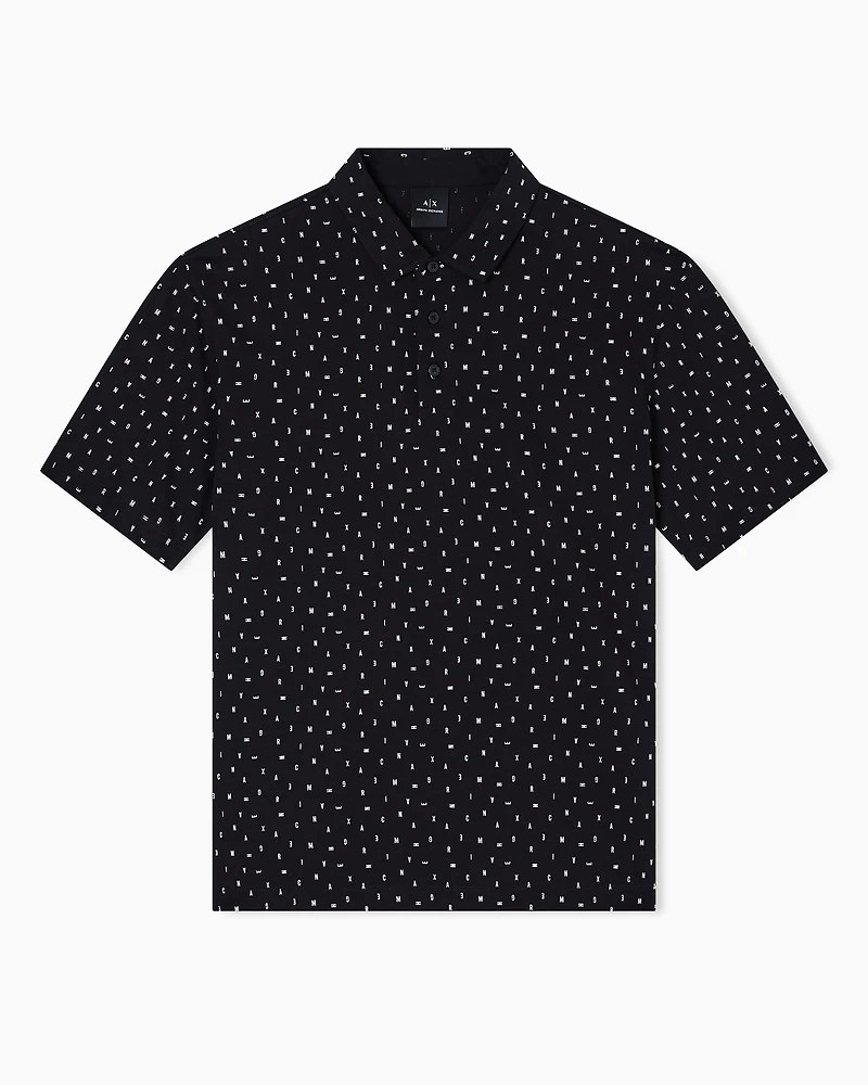 Armani Exchange - Regular fit polo shirt with lettering pattern, Man, Black, Size: