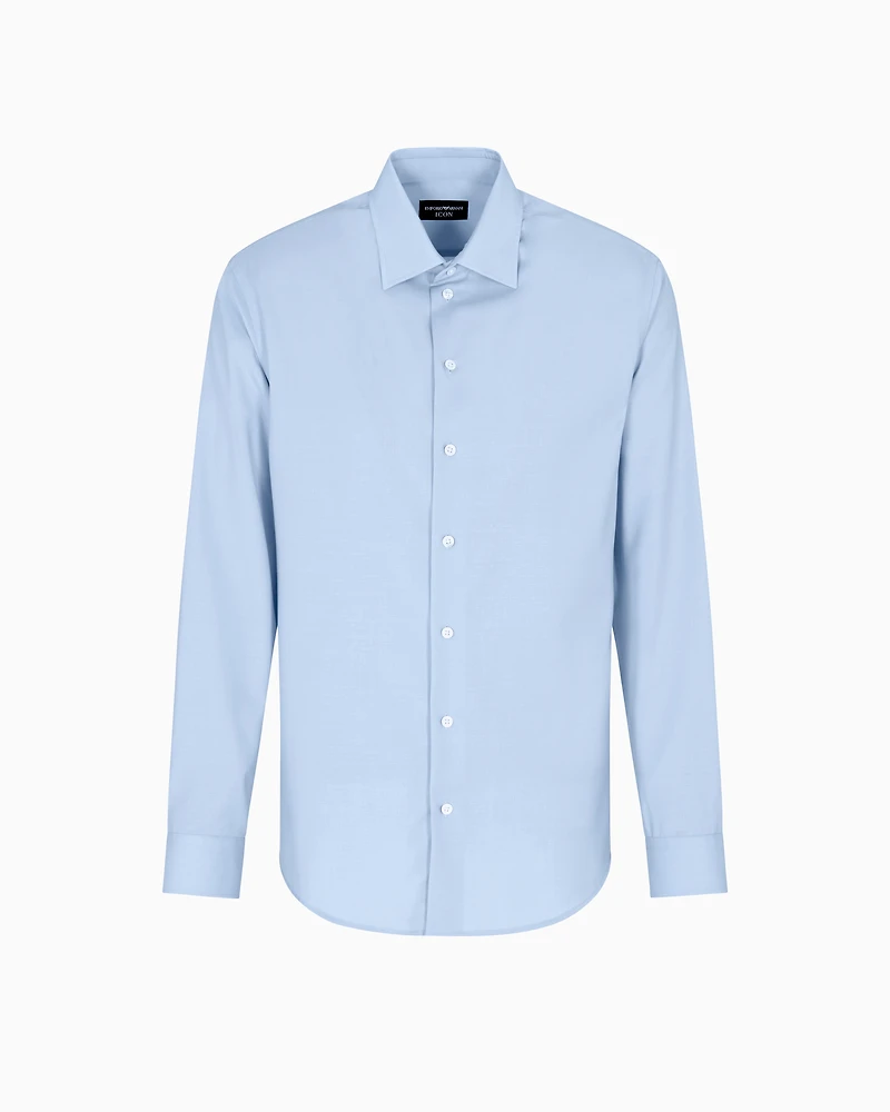 Emporio Armani - Icon shirt tropical Light wool canvas, Man, Blue, Size: