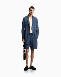 Emporio Armani - Printed seersucker single-breasted blazer, Man, Blue, Size: