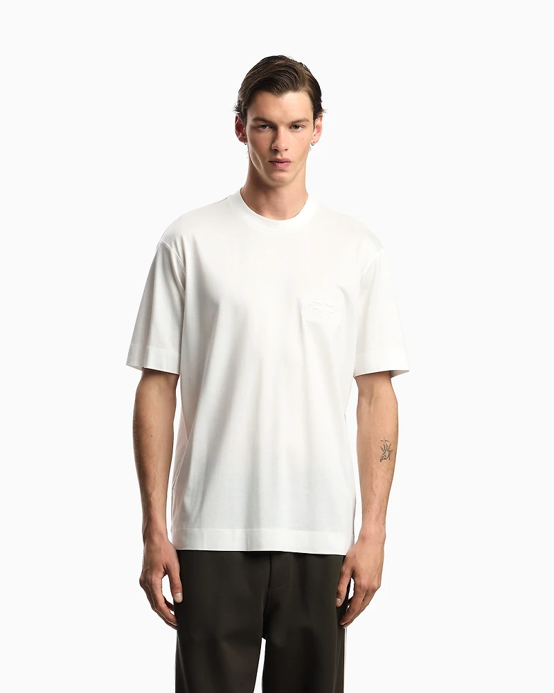 Emporio Armani - ASV Lyocell T-shirt with dome-embossed eagle logo, Man, White, Size: