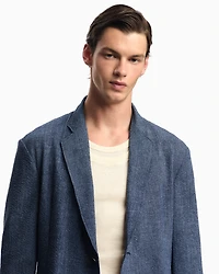 Emporio Armani - Printed seersucker single-breasted blazer, Man, Blue, Size: