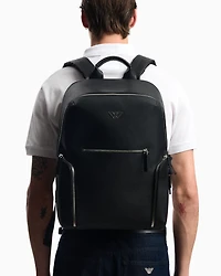 Emporio Armani - ASV regenerated Saffiano leather backpack with eagle plate, Man, Black, Size: TU