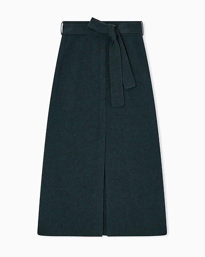 Emporio Armani - Wool long skirt with slit and belt, Woman, Green, Size: