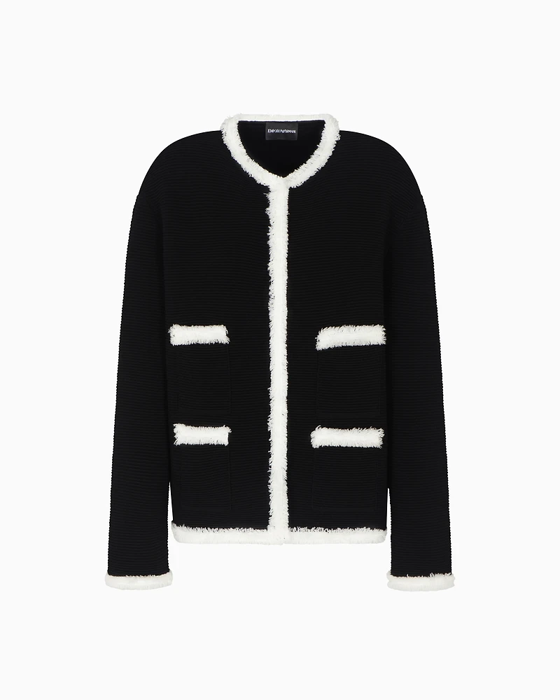 Emporio Armani - Ottoman fabric jacket with fringe trims, Woman, Black, Size: