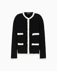 Emporio Armani - Ottoman fabric jacket with fringe trims, Woman, Black, Size: