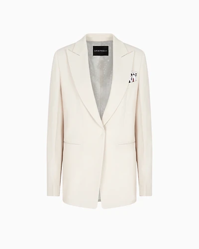 Emporio Armani - Single-breasted blazer envers satin with Jeu de Cartes detail , Woman, Beige, Size: