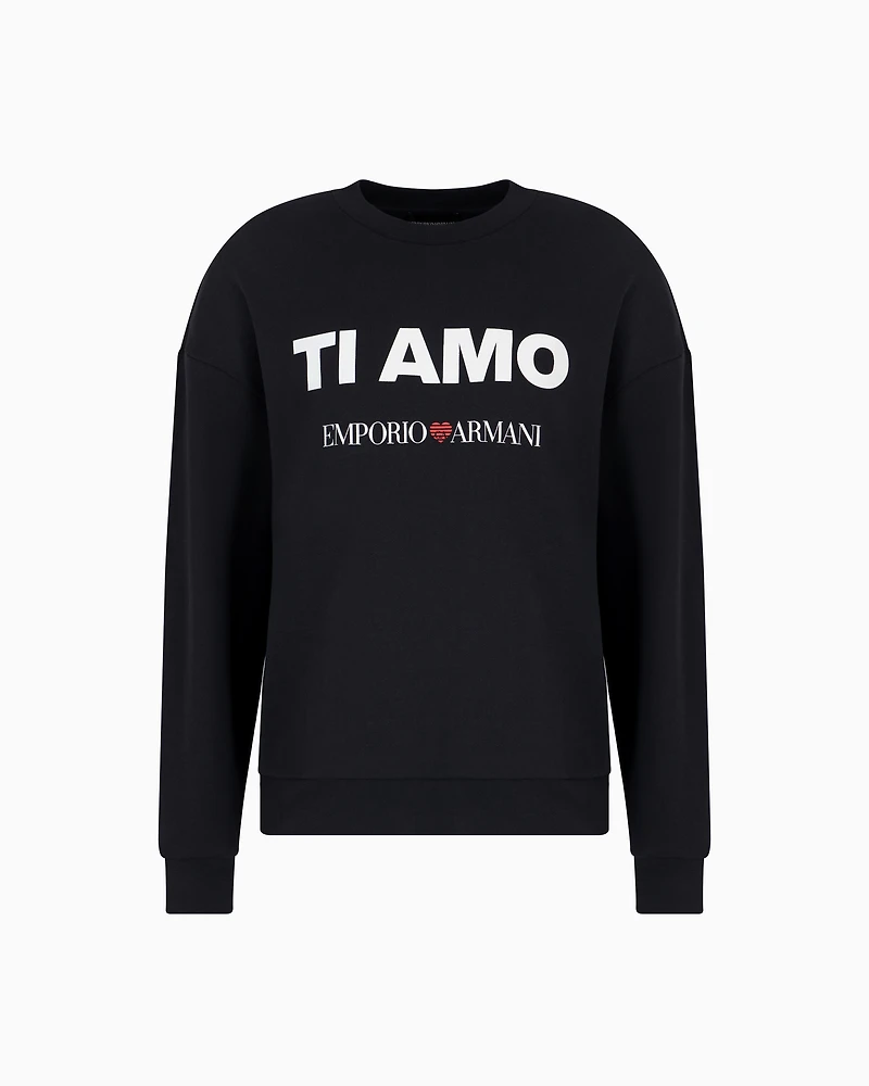 Emporio Armani - ASV French terry sweatshirt with Ti amo print, Woman, Navy_blue, Size: