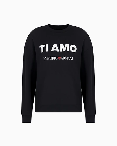 Emporio Armani - ASV French terry sweatshirt with Ti amo print, Woman, Navy_blue, Size: