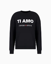 Emporio Armani - ASV French terry sweatshirt with Ti amo print, Woman, Navy_blue, Size: