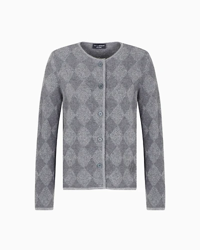 Emporio Armani - Icon wool-blend cardigan with plated diamond motif, Woman, Grey, Size: