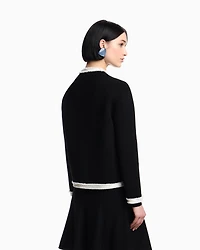Emporio Armani - Ottoman fabric jacket with fringe trims, Woman, Black, Size: