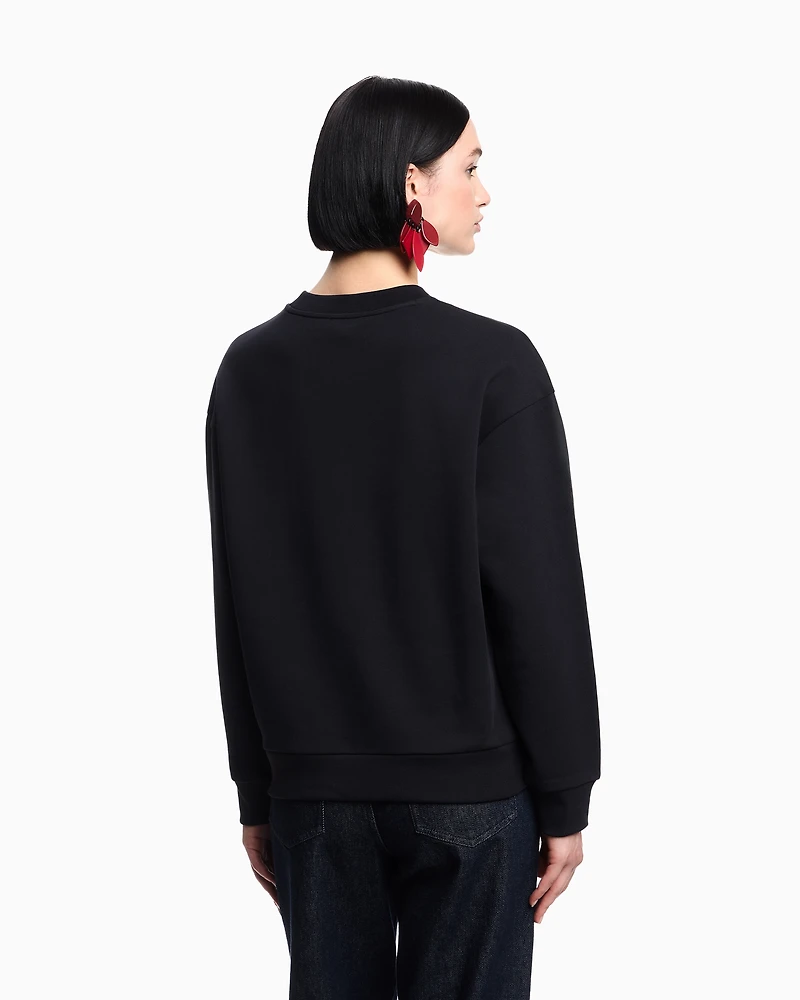 Emporio Armani - ASV French terry sweatshirt with Ti amo print, Woman, Navy_blue, Size: