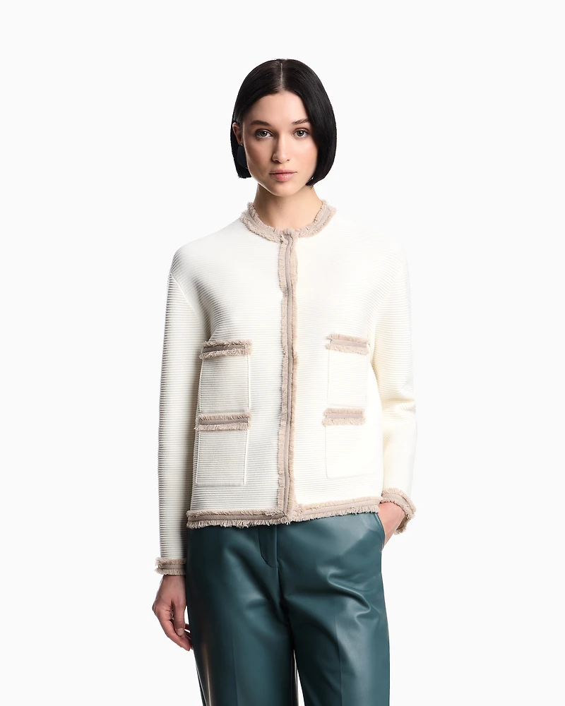 Emporio Armani - Ottoman fabric jacket with fringe trims, Woman, White, Size:
