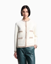 Emporio Armani - Ottoman fabric jacket with fringe trims, Woman, White, Size: