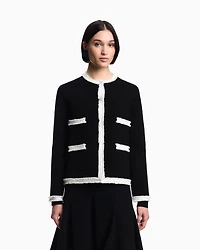 Emporio Armani - Ottoman fabric jacket with fringe trims, Woman, Black, Size: