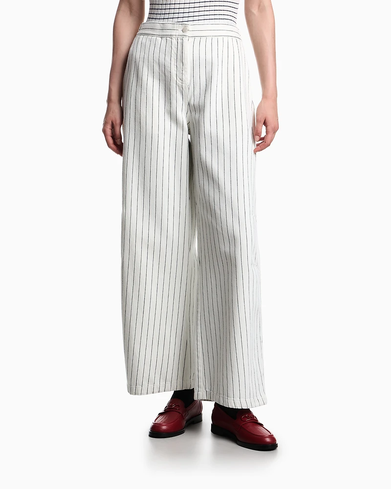 Emporio Armani - Garment-dyed striped bull trousers, Woman, Striped, Size: