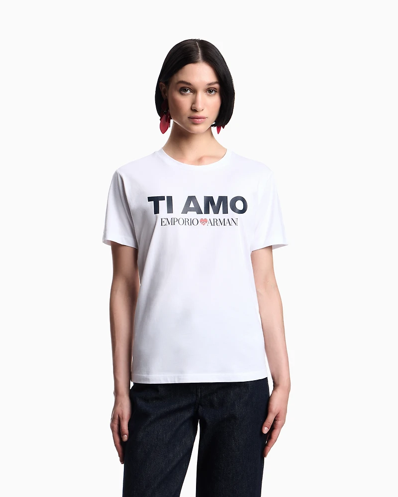 Emporio Armani - ASV jersey T-shirts with Ti amo print, Woman, White, Size: