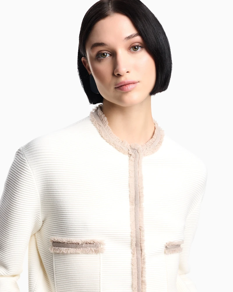 Emporio Armani - Ottoman fabric jacket with fringe trims, Woman, White, Size: