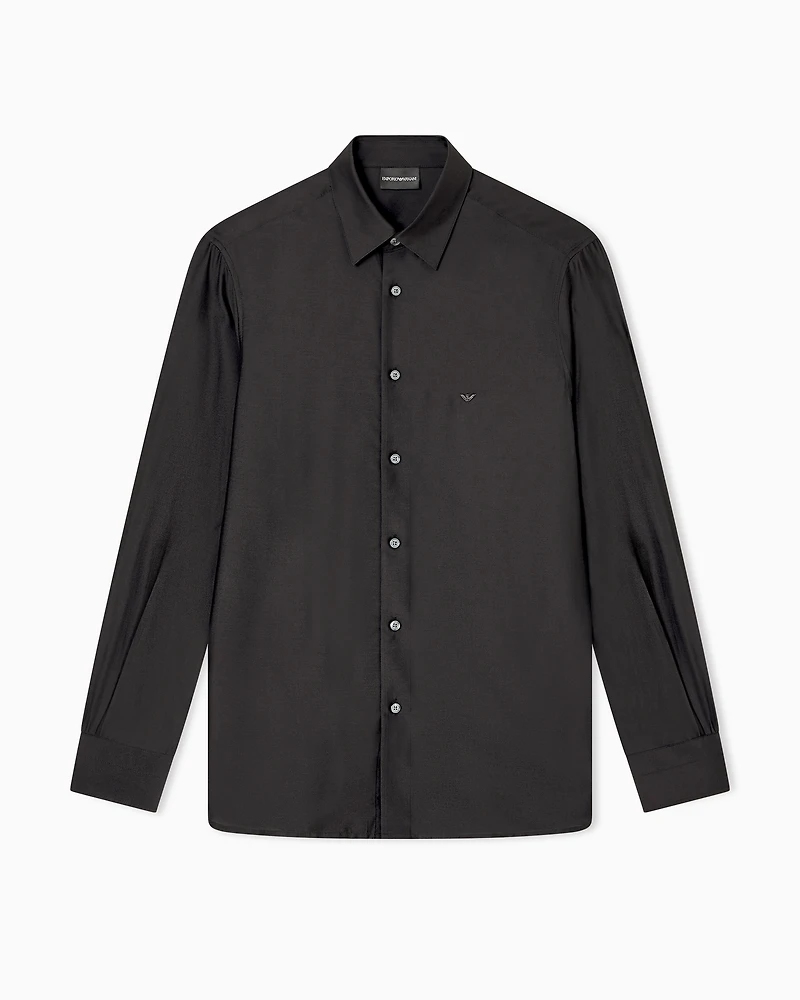 Emporio Armani - Silk-blend modal shirt, Man, Black, Size: