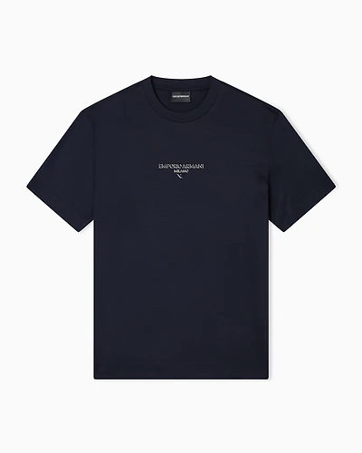 Emporio Armani - Lyocell blend jersey T-shirt with 3D-effect logo, Man, Navy Blue, Size: