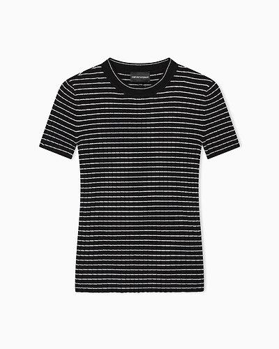 Emporio Armani - Ribbed T-Shirt with striped motif, Woman, Black, Size: