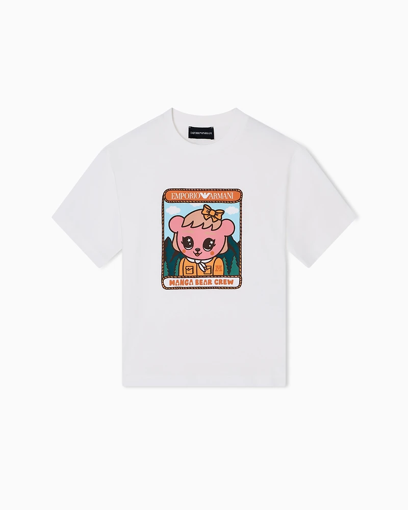 Emporio Armani - ASV comfort-fit jersey T-shirt with Manga Bear Crew print, Boy, White, Size: