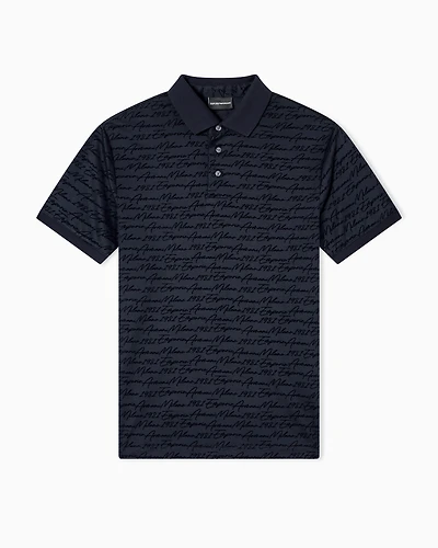 Emporio Armani - ASV Lyocell-blend jersey polo shirt with all-over flocked logo, Man, Navy Blue, Size: