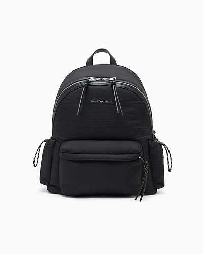 Emporio Armani - Round nylon backpack with monogram lettering, Man, Black, Size: TU