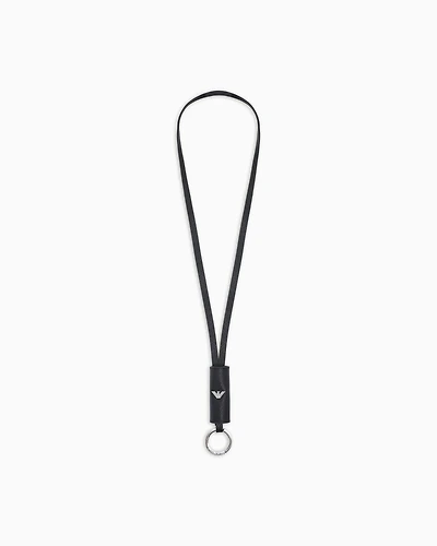 Emporio Armani - ASV regenerated Saffiano lanyard keyring, Man, Black, Size: TU