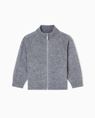 Emporio Armani - Wool-blend zip-up jumper with jacquard logo, Boy, Grey, Size: