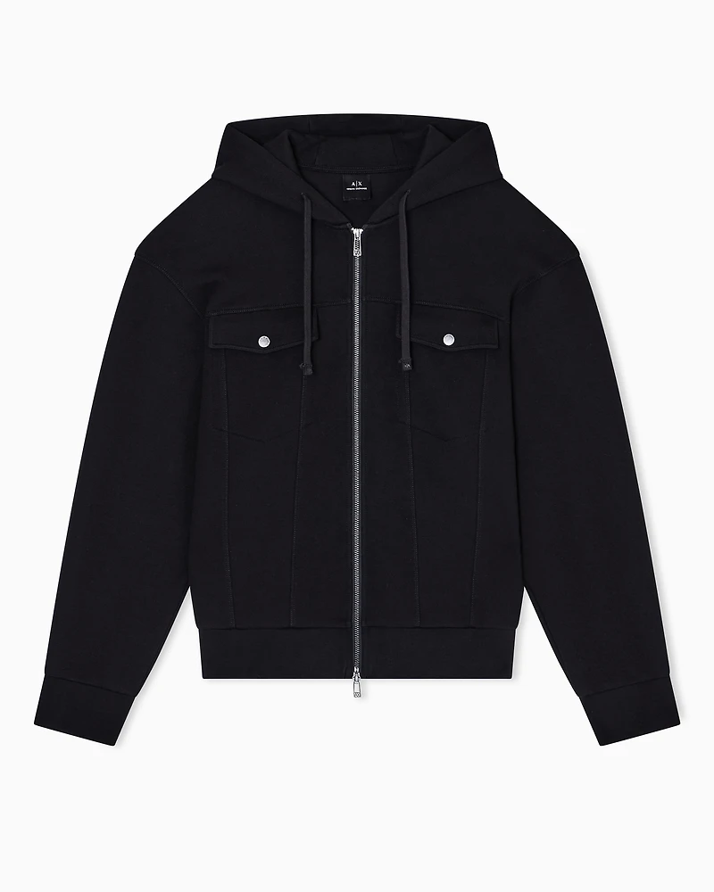 Armani Exchange - Piquet zip-up hoodie, Man, Black, Size: