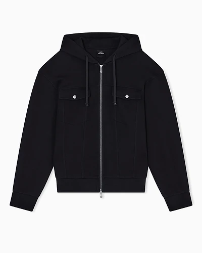 Armani Exchange - Piquet zip-up hoodie, Man, Black, Size: