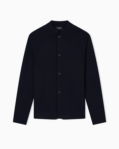 Emporio Armani - Icon knitted jacket with guru collar, Man, Navy Blue, Size: