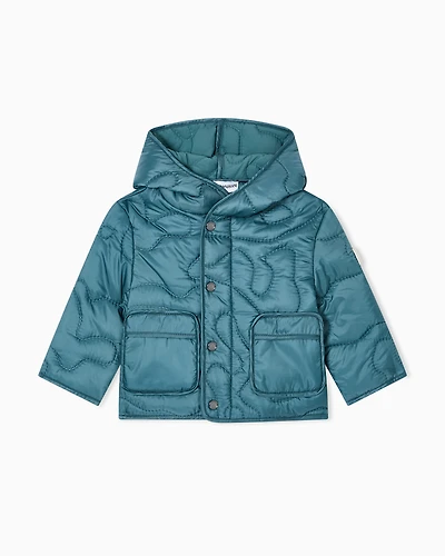Emporio Armani - Nylon hooded jacket with 3D quilted-effect embroidery, Boy, Green, Size: