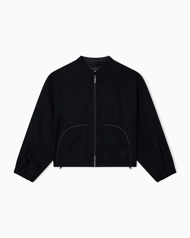 Emporio Armani - Technical cady blouson with logo embroidery, Woman, Black, Size: