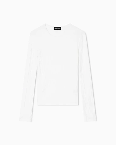 Emporio Armani - Check-effect knit front and back viscose jumper, Woman, White, Size: