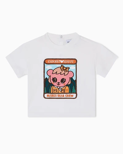 Emporio Armani - ASV jersey T-shirt with Manga Bear Crew print, Boy, White, Size: