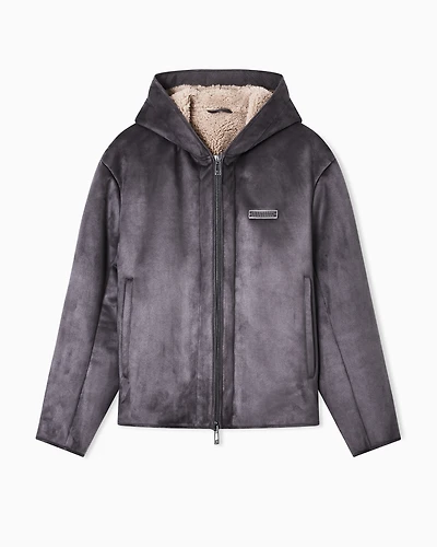 Armani Exchange - Eco suede hooded jacket, Man, Grey, Size: