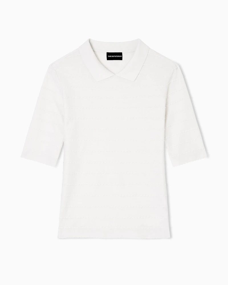 Emporio Armani - Jersey polo shirt with lace details, Woman, Beige, Size: