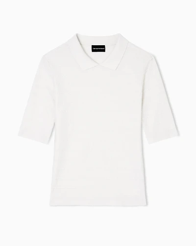 Emporio Armani - Jersey polo shirt with lace details, Woman, Beige, Size: