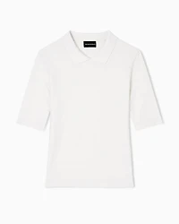 Emporio Armani - Jersey polo shirt with lace details, Woman, Beige, Size: