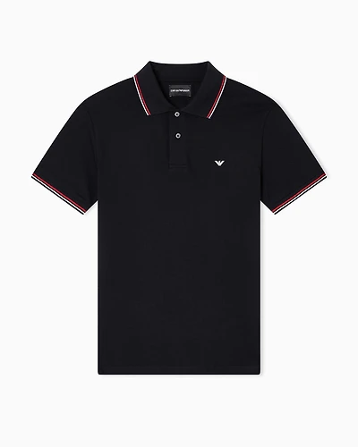 Emporio Armani - Slim-fit stretch piqué polo shirt with micro eagle, Man, Black, Size:
