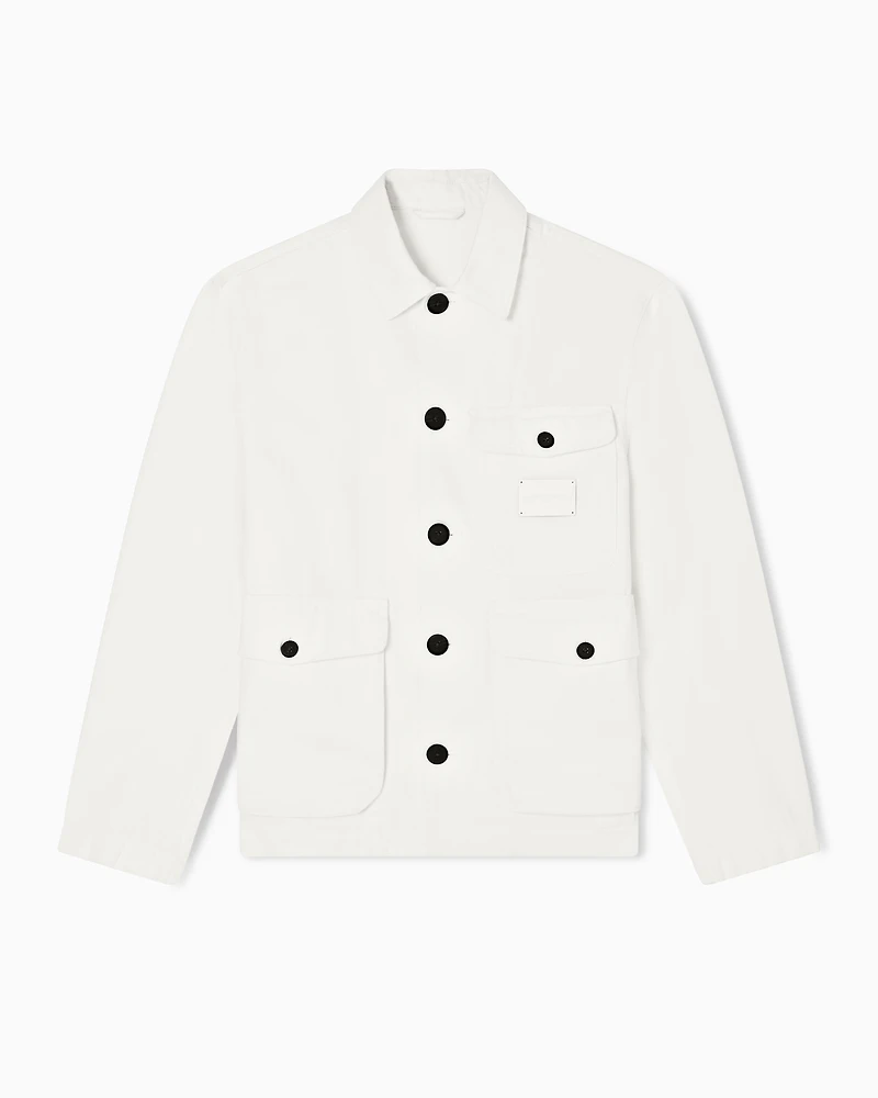 Emporio Armani - Denim-effect twill jacket with logo patch, Man, White, Size: