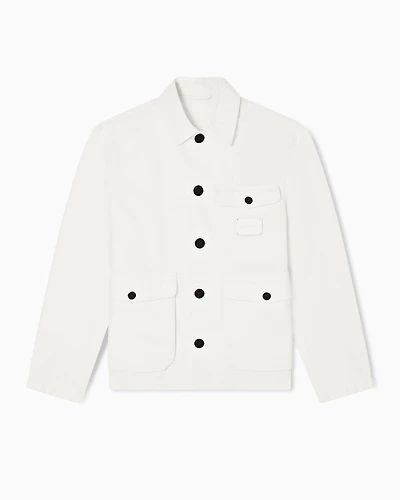 Emporio Armani - Denim-effect twill jacket with logo patch, Man, White, Size: